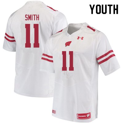 Youth Wisconsin Badgers NCAA #11 Alexander Smith White Authentic Under Armour Stitched College Football Jersey ZW31S62BP
